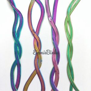 New Dainty 3mm Rainbow Oil Slick Holographic Herringbone Chain Necklace